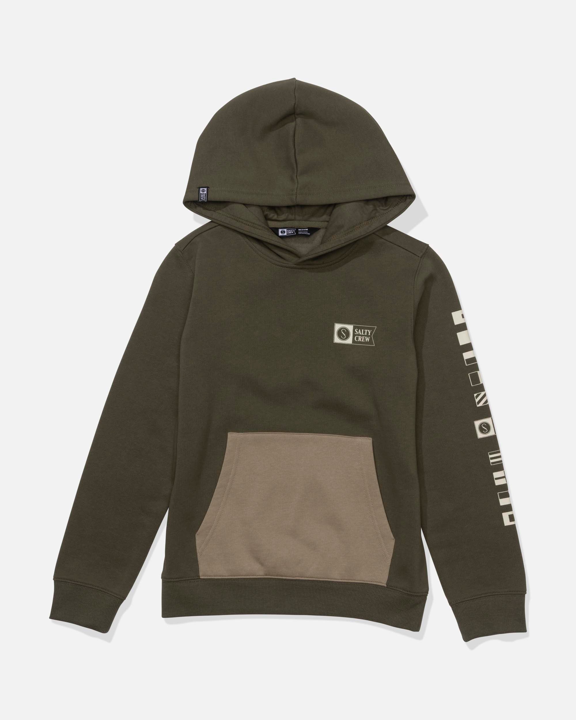 Alpha Color Block Boys Fleece Hood - Olive Stone | Salty Crew Australia