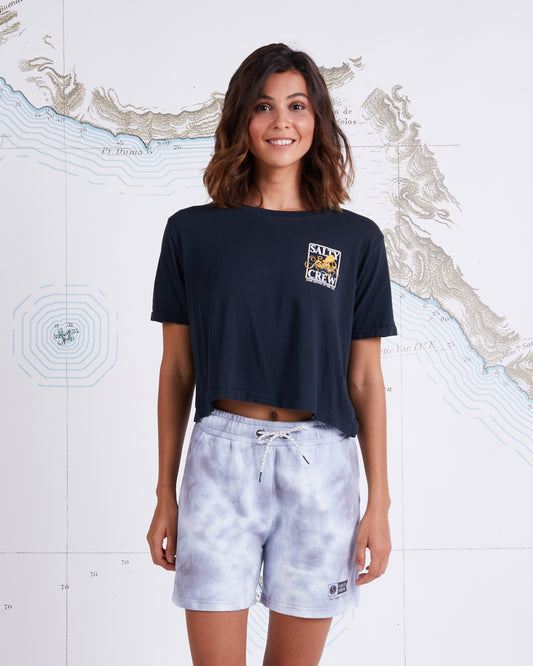 INK SLINGER CROP BOYFRIEND TEE - Faded Black - Salty Crew Australia