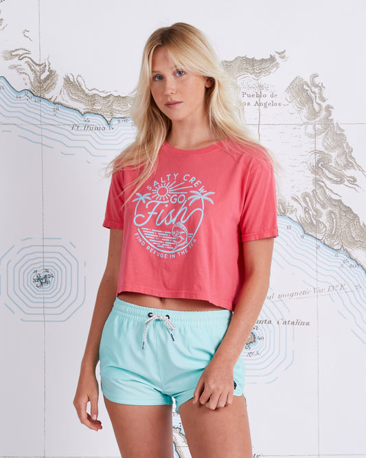 GO FISH CROP BOYFRIEND TEE - Coral - Salty Crew Australia