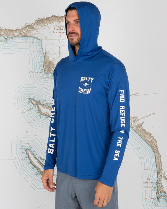 TIGHT LINES HOOD SUNSHIRT - Royal - Salty Crew Australia