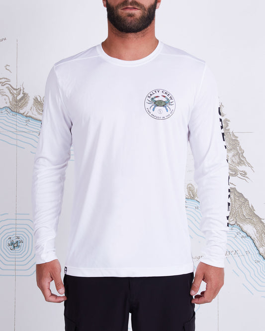 BLUE CRABBER L/S SUNSHIRT - White - Salty Crew Australia