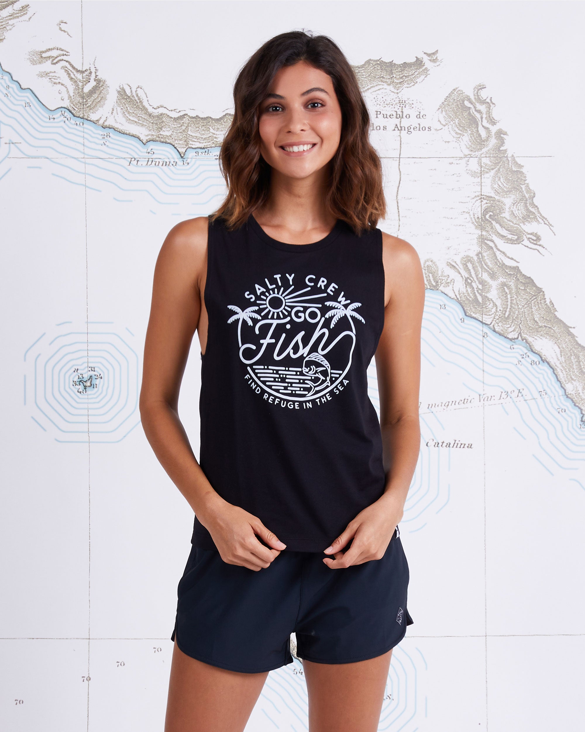 GO FISH MUSCLE TANK - Black | Salty Crew Australia